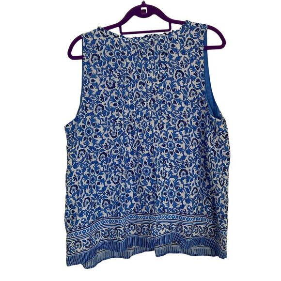 Vineyard Vines Sz L Katama Tile Blue Scarf Pintuck Top Blouse Coastal Boho - Picture 6 of 16